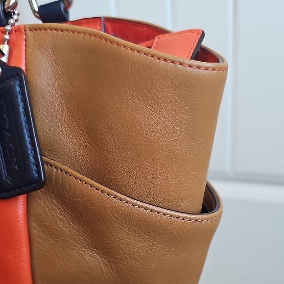 Coach 2013 Park Colorblock Carrie Tote Orange Blue Brown - Picture 5 of 14